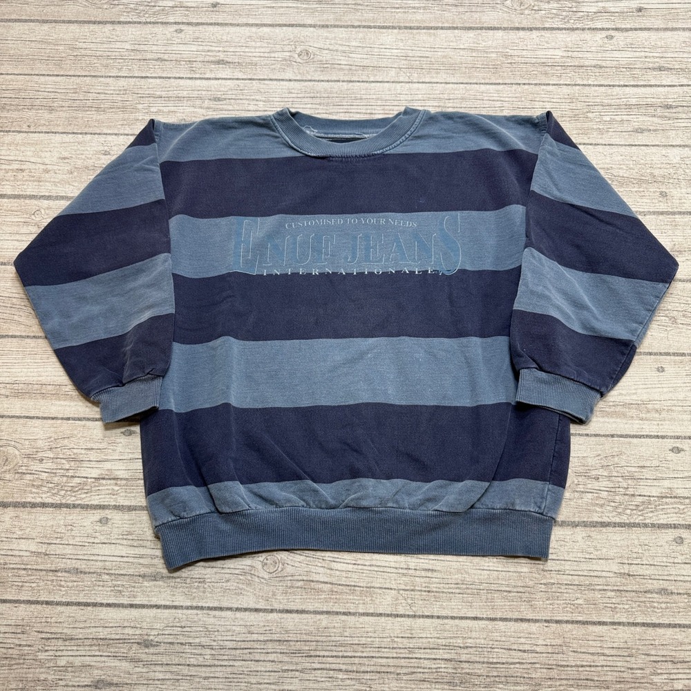 Vintage 90s E.N.U.F. Internationale Sweatshirt Mens Medium Blue Striped Pullover